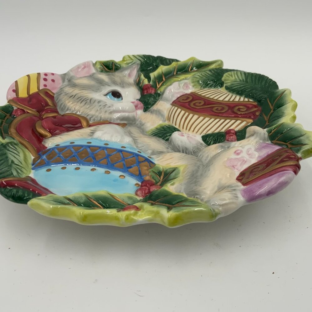 Fitz and Floyd Essentials Christmas Kitty Cat Plate Wall Hanging 9" - Picture 7 of 10